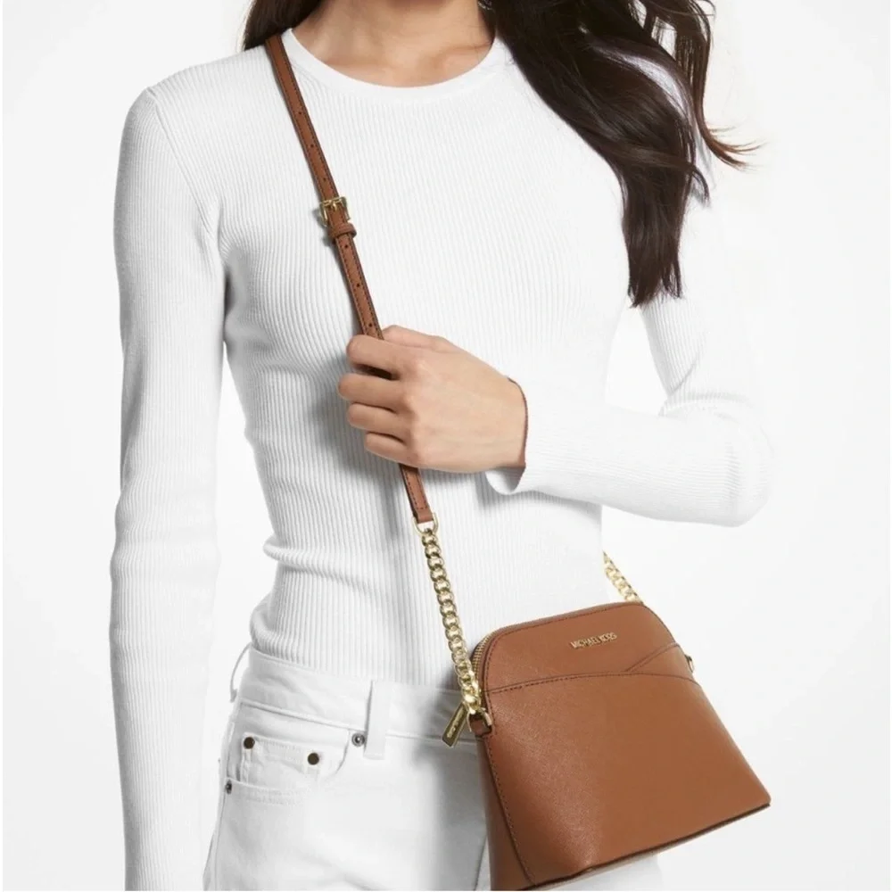 Michael Kors Jet Set Travel Medium Dome Crossbody Leather Luggage